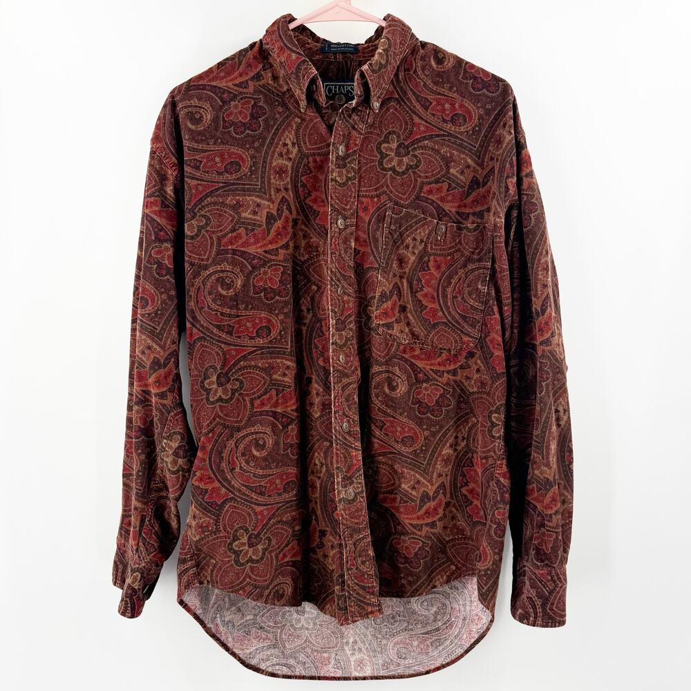 Chaps Ralph Lauren Shirt Womens Medium Paisley Button Down Corduroy Vintage